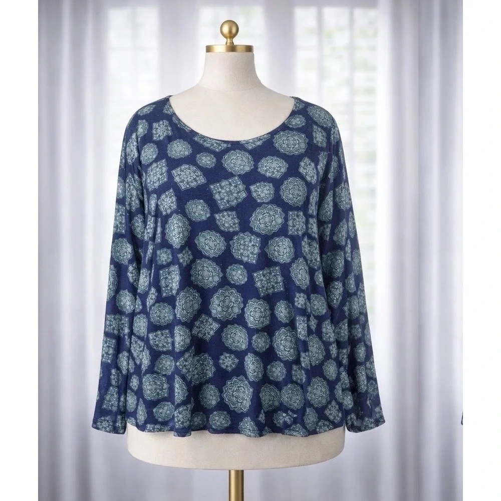 MICHAEL Michael Kors Popover Top Teal Blue Navy Scoop Neck Open Sleeve Size XL